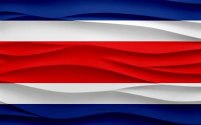 4k, Flag of Costa Rica, 3d waves plaster background, Costa Rica flag, 3d waves texture, Costa Rica national symbols, Day of Costa Rica, North America countries, 3d Costa Rica flag, Costa Rica, North America