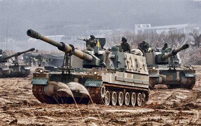 k9 thunder, obusier automoteur sud-coréen, véhicules blindés modernes, k9a2, forces armées de la république de corée, obusiers automoteurs