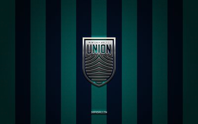 شعار monterey bay fc, نادي كرة القدم الأمريكي, usl, خلفية الكربون الأسود الأزرق, كرة القدم, مونتيري باي إف سي, الولايات المتحدة الأمريكية, دوري كرة القدم المتحدة, monterey bay fc شعار معدني فضي