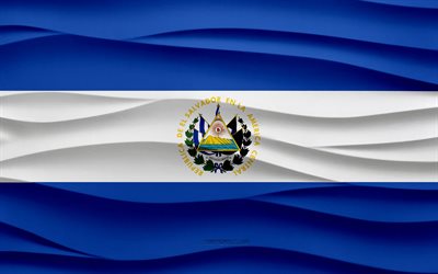 4k, Flag of El Salvador, 3d waves plaster background, El Salvador flag, 3d waves texture, El Salvador national symbols, Day of El Salvador, North America countries, 3d El Salvador flag, El Salvador, North America
