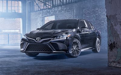 2022, Toyota Camry, XV70, front view, exterior, black Toyota Camry, black sedan, Camry 8, Japanese cars, new black Camry, Toyota, 4k