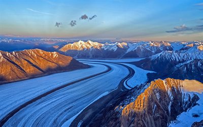 parco nazionale di kluane, 4k, panorama, ghiacciaio, punti di riferimento canadesi, inverno, canada, america del nord, montagne