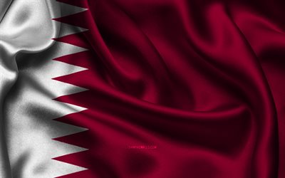 drapeau du qatar, 4k, les pays d asie, les drapeaux de satin, le drapeau du qatar, le jour du qatar, les drapeaux de satin ondulés, les symboles nationaux du qatar, l asie, le qatar