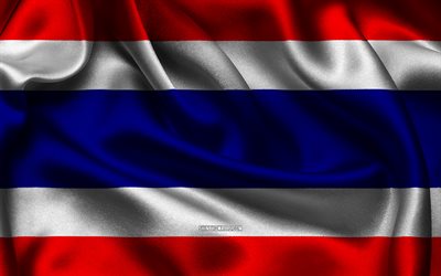 bandera de tailandia, 4k, países asiáticos, banderas satinadas, día de tailandia, banderas satinadas onduladas, bandera tailandesa, símbolos nacionales tailandeses, asia, tailandia