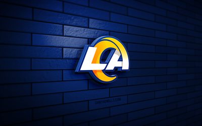 Los Angeles Rams 3D logo, 4K, blue brickwall, NFL, american football, Los Angeles Rams logo, american football team, sports logo, Los Angeles Rams, LA Rams