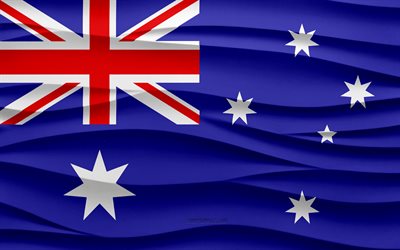 4k, le drapeau de l australie, les vagues 3d fond de plâtre, la texture des vagues 3d, les symboles nationaux de l australie, le jour de l australie, les pays d océanie, le drapeau de la guyane 3d, l australie, l océanie, le drapeau australien