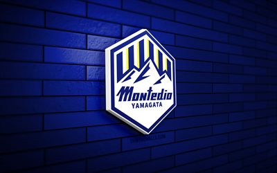 logotipo 3d de montedio yamagata, 4k, pared de ladrillo azul, liga j2, fútbol, club de fútbol japonés, logotipo de montedio yamagata, emblema de montedio yamagata, montedio yamagata, logotipo deportivo, montedio yamagata fc