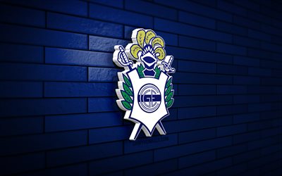 logo gimnasia et esgrima la plata 3d, 4k, mur de brique bleu, ligue professionnelle, football, club argentin de football, logo gimnasia et esgrima la plata, gimnasia et esgrima la plata, logo de sport, gimnasia et esgrima la plata fc