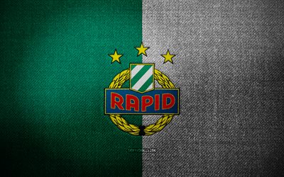 distintivo rapid viena, 4k, fundo de tecido branco verde, bundesliga austríaca, logo rapid viena, emblema do rapid viena, logotipo esportivo, bandeira rápida de viena, clube de futebol austríaco, sk rapid viena, futebol, rapid viena fc
