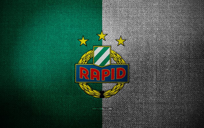 Rapid Vienna badge, 4k, green white fabric background, Austrian Bundesliga, Rapid Vienna logo, Rapid Vienna emblem, sports logo, Rapid Vienna flag, austrian football club, SK Rapid Wien, soccer, football, Rapid Vienna FC