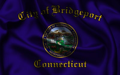 bandera de puerto de puente, 4k, ciudades de ee uu, banderas de raso, día de bridgeport, ciudades americanas, banderas de raso ondulado, ciudades de conneticut, bridgeport connecticut, eeuu, puertopuente