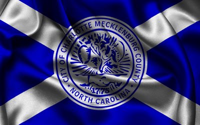 Charlotte flag, 4K, US cities, satin flags, Day of Charlotte, flag of Charlotte, American cities, wavy satin flags, cities of North Carolina, Charlotte North Carolina, USA, Charlotte