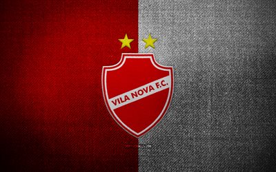 stemma del vila nova fc, 4k, sfondo di tessuto bianco rosso, serie a brasiliana, brusco logo fc, logo sportivo, società di calcio brasiliana, vila nova, calcio, vila nova fc