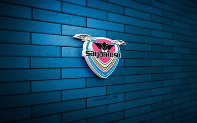 Sagan Tosu 3D logo, 4K, blue brickwall, J1 League, soccer, japanese football club, Sagan Tosu logo, Sagan Tosu emblem, football, Sagan Tosu, sports logo, Sagan Tosu FC