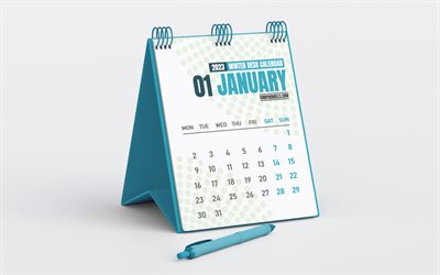 2023年1月カレンダー, 青い卓上カレンダー, ミニマリズム, 1月, 灰色の背景, 2023年のコンセプト, 冬のカレンダー, 2023年営業1月カレンダー, 2023年卓上カレンダー