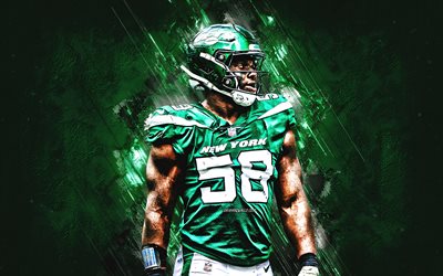 Carl Lawson, New York Jets, NFL, american football player, green stone background, National Football League, USA