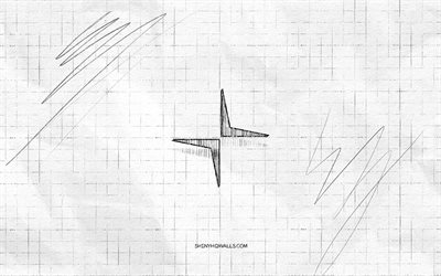 Polestar sketch logo, 4K, checkered paper background, Polestar black logo, cars brands, logo sketches, Polestar logo, pencil drawing, Polestar