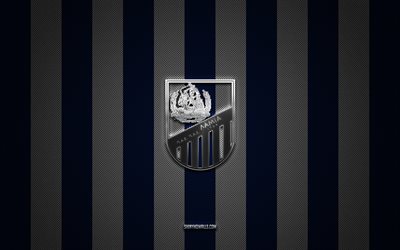 PAS Lamia 1964 logo, Greek football team, Super League Greece, blue white carbon background, PAS Lamia 1964 emblem, football, PAS Lamia 1964, Mexico, PAS Lamia 1964 silver metal logo, Lamia FC