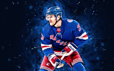 Adam Fox, 4k, blue neon lights, New York Rangers, NHL, hockey, Adam Fox 4K, blue abstract background, Adam Fox New York Rangers, NY Rangers