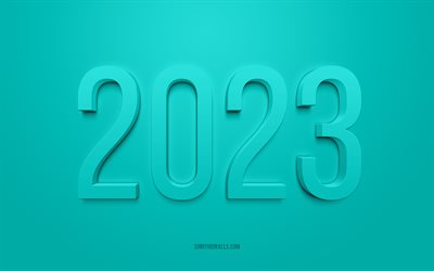 2023 ターコイズ 3 d 背景, 4k, 明けましておめでとうございます 2023, 青緑色の背景, 2023年のコンセプト, 2023年明けましておめでとうございます, 2023年の背景