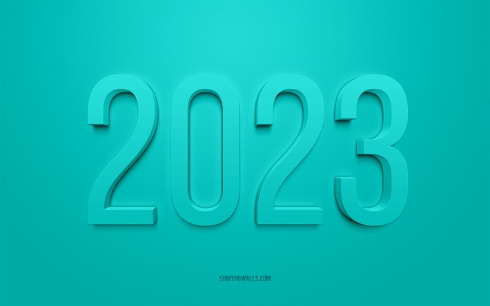 2023 türkis 3d hintergrund, 4k, frohes neues jahr 2023, türkisfarbener hintergrund, 2023 konzepte, 2023 frohes neues jahr, hintergrund 2023