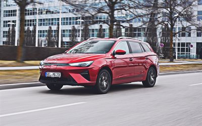 MG5 Electric, 4k, road, 2022 cars, EU-spec, crossovers, electric cars, Red MG5 Electric, 2022 MG5 Electric, MG