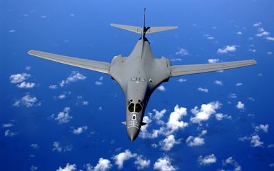 rockwell b-1 lancer, blick in den himmel, us air force, amerikanischer strategischer überschallbomber, b-1 lancer, bomber am himmel, usa