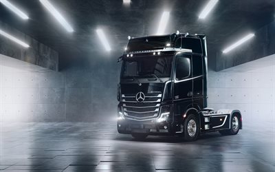 2022, Mercedes-Benz Actros L, front view, exterior, new black Actros, trucking, German trucks, Mercedes-Benz Trucks