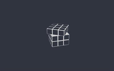 루빅스 큐브, 4k, 최소한의, 회색 배경, 창의적인, 선형 예술, 큐브, 루빅스 큐브가 있는 사진