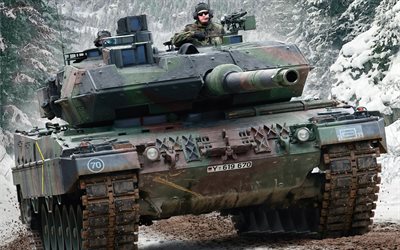 leopard 2, tanque de batalla principal alemán, bundeswehr, leopard 2а7, tanques modernos, alemania, 2а7, invierno, nieve, tanques