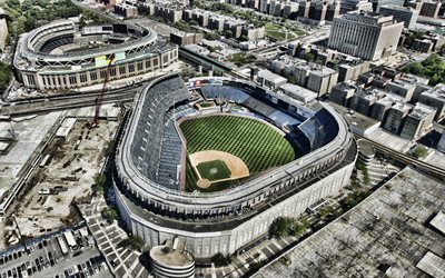 yankee stadium, vista de cima, vista aérea, nova york, estádio de beisebol, new york yankees stadium, major league baseball, beisebol, new york yankees, eua