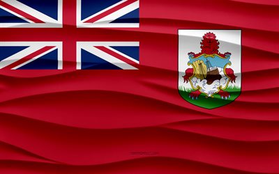 4k, バミューダの国旗, 3 d 波石膏背景, バミューダの旗, 3 d 波テクスチャ, バミューダの国のシンボル, バミューダの日, 北米諸国, 3 d のバミューダの旗, バミューダ, 北米