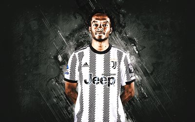 Juan Cuadrado, Juventus FC, Colombian football player, midfielder, portrait, Serie A, Italy, white stone background, football, Cuadrado Juve