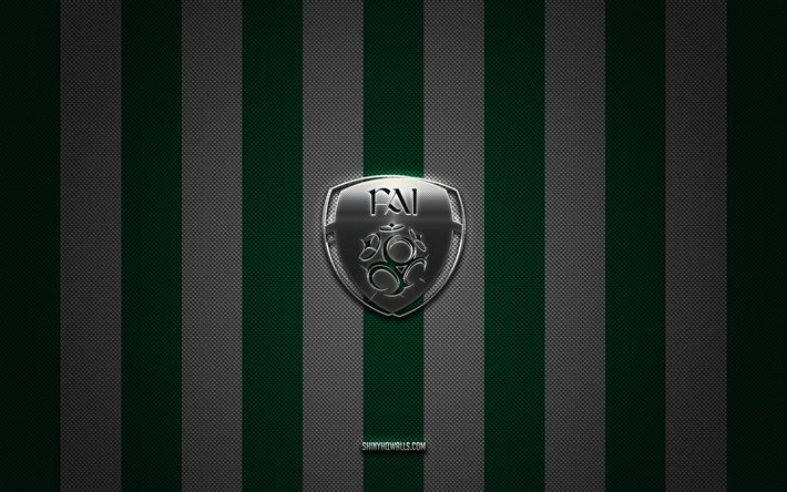 logo der irischen fußballnationalmannschaft, uefa, europa, grün-weißer karbonhintergrund, emblem der irischen fußballnationalmannschaft, fußball, irische fußballnationalmannschaft, irland