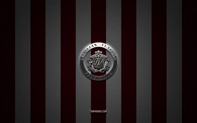 letônia logotipo da equipe nacional de futebol, uefa, europa, borgonha branco de fundo de carbono, letônia time nacional de futebol emblema, futebol, letônia time nacional de futebol, letônia