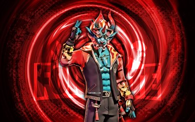 4k, firewalker, fortnite, vermelho grunge espiral de fundo, fortnite firewalker skin, firewalker fortnite personagem, firewalker fortnite, personagens de fortnite, grunge arte, firewalker skin