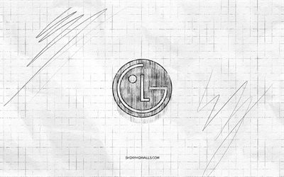 LG sketch logo, 4K, checkered paper background, LG black logo, brands, logo sketches, LG logo, pencil drawing, LG