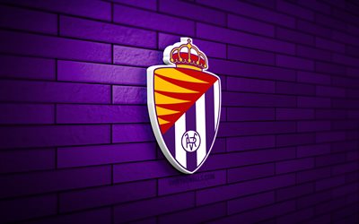 real valladolid 3d-logo, 4k, violette ziegelwand, laliga, fußball, real valladolid neues logo, spanischer fußballverein, real valladolid-logo, real valladolid cf, sportlogo, real valladolid fc