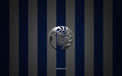 logo der zypriotischen fußballnationalmannschaft, uefa, europa, blau-weißer karbonhintergrund, emblem der zypriotischen fußballnationalmannschaft, fußball, zypriotische fußballnationalmannschaft, zypern