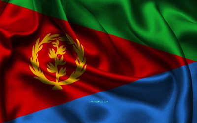bandeira da eritreia, 4k, países africanos, cetim bandeiras, dia da eritreia, ondulado cetim bandeiras, eritreia símbolos nacionais, áfrica, eritreia