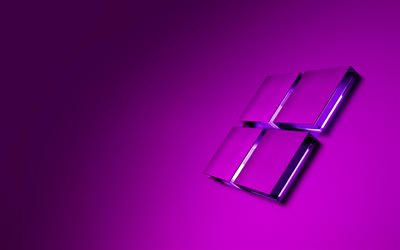 windows のロゴ, 4k, 紫色の windows ガラスのロゴ, 紫色の背景, 窓のエンブレム, windows 3d ロゴ, オペレーティング·システム, ウィンドウズ, ガラス