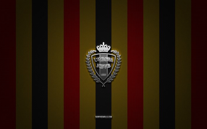 belçika milli futbol takımı logosu, uefa, avrupa, kırmızı, sarı siyah karbon arka plan, belçika milli futbol takımı amblemi, futbol, belçika milli futbol takımı, belçika