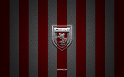 samsunspor logotipo, turco clubes de futebol, tff first league, vermelho branco de fundo de carbono, 1 lig, samsunspor emblema, futebol, samsunspor prata logotipo do metal, samsunspor fc