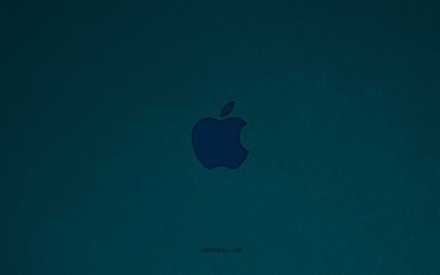 애플 로고, 4k, 스마트폰 로고, 애플 엠블럼, 푸른 돌 질감, 사과, 기술 브랜드, 애플 사인, 푸른 돌 배경