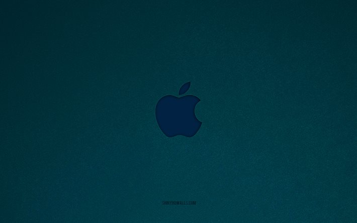 logo apple, 4k, loghi per smartphone, emblema apple, struttura in pietra blu, apple, marchi tecnologici, segno apple, sfondo di pietra blu