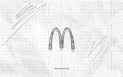 mcdonalds esboço do logotipo, 4k, papel quadriculado de fundo, mcdonalds preto logotipo, marcas, logo esboços, mcdonalds logo, desenho a lápis, mcdonalds