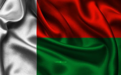 마다가스카르 국기, 4k, 아프리카 국가, 새틴 플래그, 마다가스카르의 국기, 마다가스카르의 날, 물결 모양의 새틴 플래그, 마다가스카르 국가 상징, 아프리카, 마다가스카르