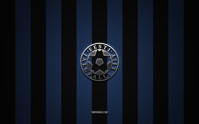 logotipo del equipo nacional de fútbol de estonia, uefa, europa, fondo de carbono blanco azul, emblema del equipo nacional de fútbol de estonia, fútbol, equipo nacional de fútbol de estonia, estonia