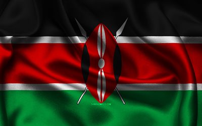 bandera de kenia, 4k, países africanos, banderas satinadas, día de kenia, banderas onduladas de raso, símbolos nacionales de kenia, áfrica, kenia