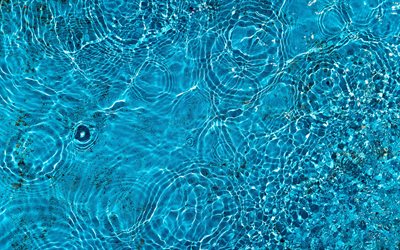 texturas de agua, 4k, huellas de gotas, fondos de agua azul, texturas de ondas, patrones de agua ondulada, patrones de huellas de gotas, texturas naturales, fondo con agua